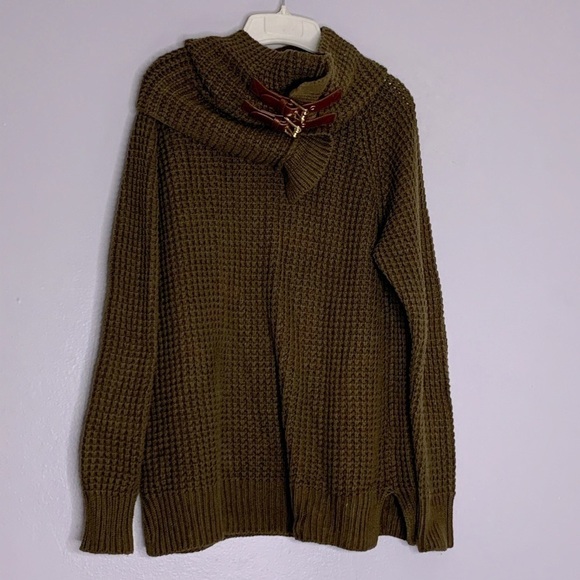 Michael Kors thick Cozy Chunky Knit Sweater Neck warmer green small pullover - Picture 1 of 10